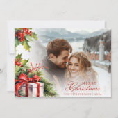 フェスティバルカスタム写真と家族の名前クリスマスカード 招待状 (正面)
