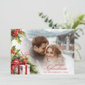 フェスティバルカスタム写真と家族の名前クリスマスカード 招待状 (スタンド正面)