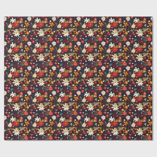 フェスティバルカスタム花とオーナメントクリスマス ラッピングペーパー (フラット)