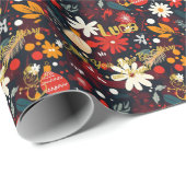 フェスティバルカスタム花とオーナメントクリスマス ラッピングペーパー (ロールコーナー)