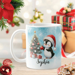 フェスティバルカスタム赤と青かわいいペンギンのクリスマス コーヒーマグカップ