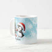 フェスティバルカスタム赤と青かわいいペンギンのクリスマス コーヒーマグカップ (正面左)