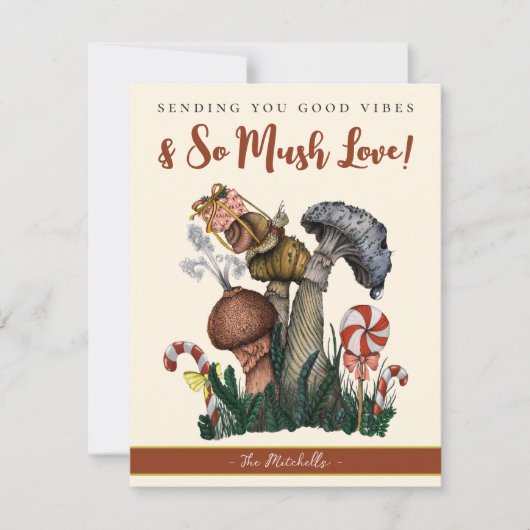 フェスティバルカタツムリのキノコの良い雰囲気クリスマスホ シーズンカード (正面)