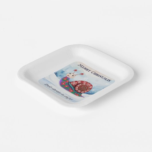 フェスティバルカタツムリ雪パンユーモアかわいいおもしろいクリスマス ペーパープレート (傾斜あり)