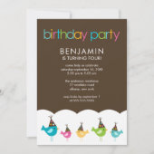 フェスティバルカラフルと鳥子供の誕生日パーティー 招待状 (正面)