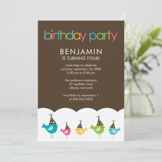 フェスティバルカラフルと鳥子供の誕生日パーティー 招待状 (スタンド正面)