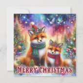フェスティバルカラフルウォーターカラーウッドランドキツネクリスマス シーズンカード (正面)