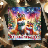 フェスティバルカラフルウォーターカラーウッドランドキツネクリスマス シーズンカード