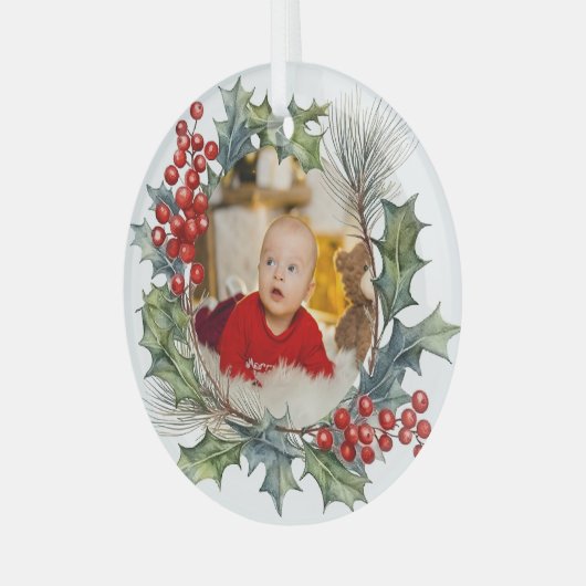 フェスティバルカラフルクリスマスウォーター色フォトリース ガラスオーナメント (正面左)