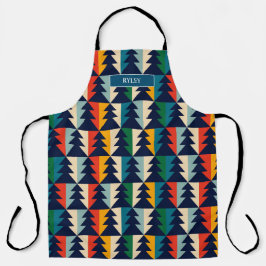 フェスティバルカラフルクリスマスツリーズパターンモノグラム エプロン