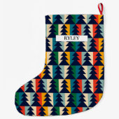 フェスティバルカラフルクリスマスツリーズパターンモノグラム ラージクリスマスストッキング (裏面)