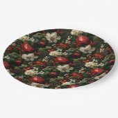 フェスティバルカラフルクリスマスバラ、パインとホリー ペーパープレート (アングル)
