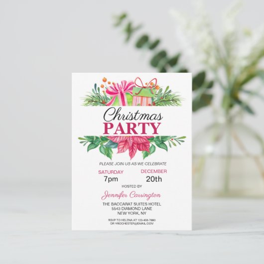 フェスティバルカラフルクリスマスパーティの招待状 ポストカード (スタンド正面)