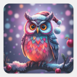 フェスティバルカラフルクリスマスフクロウのシール スクエアシール