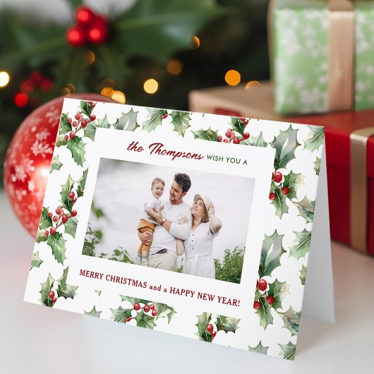 フェスティバルカラフルクリスマスホリーワンフォト シーズンカード