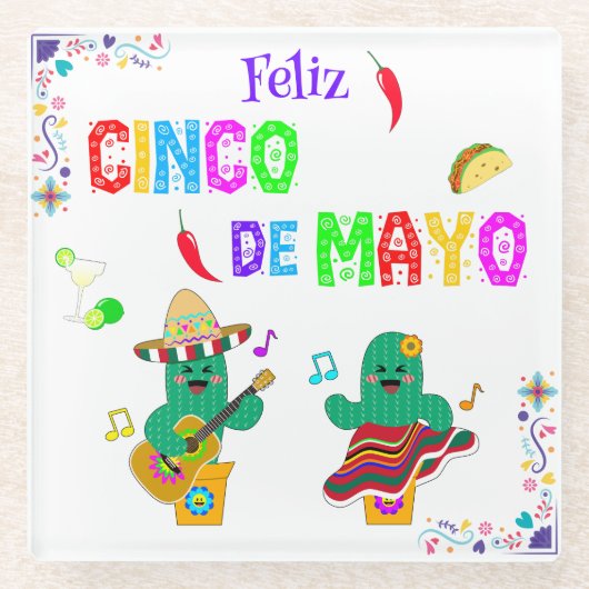 フェスティバルカラフルシンコデマヨ2025踊りサボテン ガラスコースター (正面)