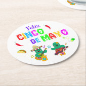 フェスティバルカラフルシンコデマヨ2025踊りサボテン ラウンドペーパーコースター (アングル)