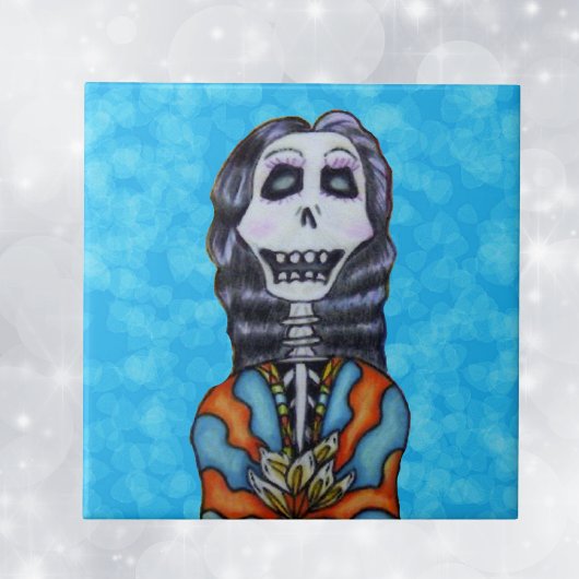 フェスティバルカラフルデイオブデッド女性骨格アクア タイル