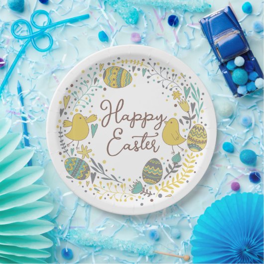フェスティバルカラフルハッピーイースターチックス&リース ペーパープレート (パーティー)