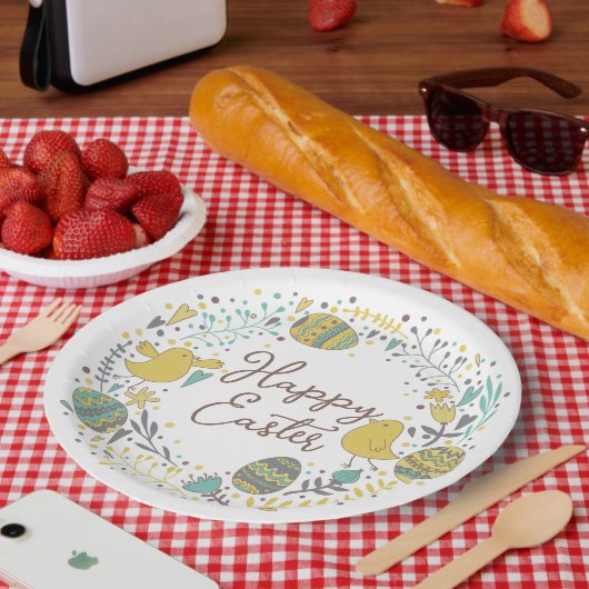 フェスティバルカラフルハッピーイースターチックス&リース ペーパープレート (ピクニック)