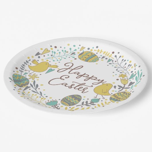 フェスティバルカラフルハッピーイースターチックス&リース ペーパープレート (アングル)