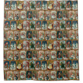 フェスティバルカラフルビクトリアンクリスマスカードコラージュ シャワーカーテン (正面)