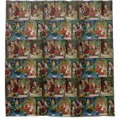 フェスティバルカラフルビクトリアンクリスマスカードコラージュ シャワーカーテン (正面)