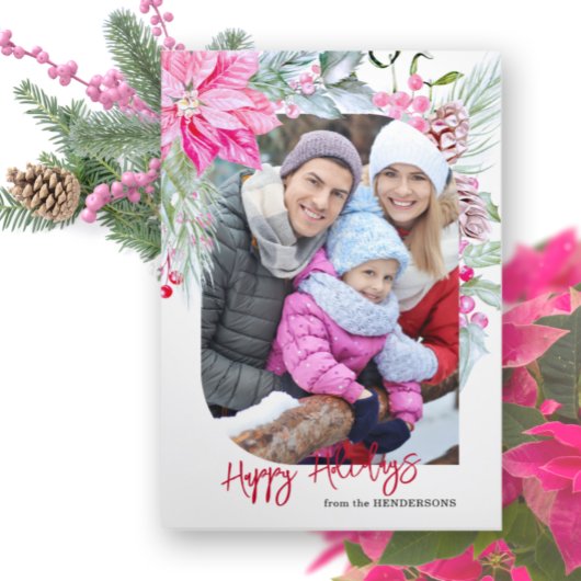 フェスティバルカラフルピンクポインセティアス写真 三つ折りカード