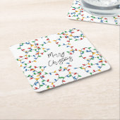 フェスティバルカラフルメリークリスマスライトパターン スクエアペーパーコースター (アングル)