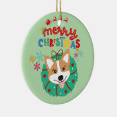 フェスティバルカラフルメリー・クリスマス・ハスキー犬 セラミックオーナメント (右)