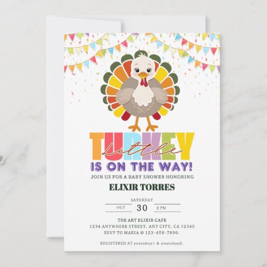 フェスティバルカラフルリトルターキーベビーシャワー 招待状 (正面)