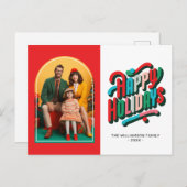 フェスティバルカラフルレトロアーチファミリーフォト シーズンポストカード (正面/裏面)