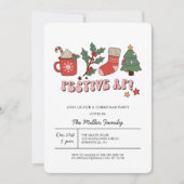 フェスティバルカラフルレトロクリスマスパーティの招待状 招待状 (正面)