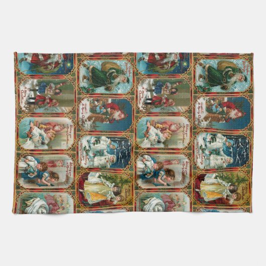 フェスティバルカラフルヴィンテ華美ージクリスマスシーン キッチンタオル (横)