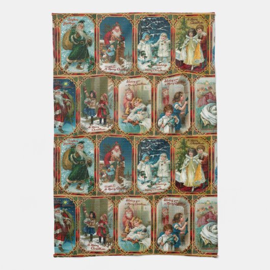 フェスティバルカラフルヴィンテ華美ージクリスマスシーン キッチンタオル (縦)