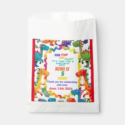 フェスティバルカラフル恐竜誕生日ギフトラベル フェイバーバッグ (正面)