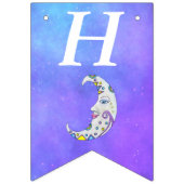 フェスティバルカラフル誕生日クレセントムーンオンパープル バンティングフラッグ (第1の旗)