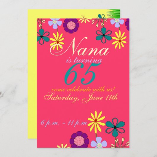 フェスティバルカラフル65歳の誕生日招待状 招待状 (正面/裏面)