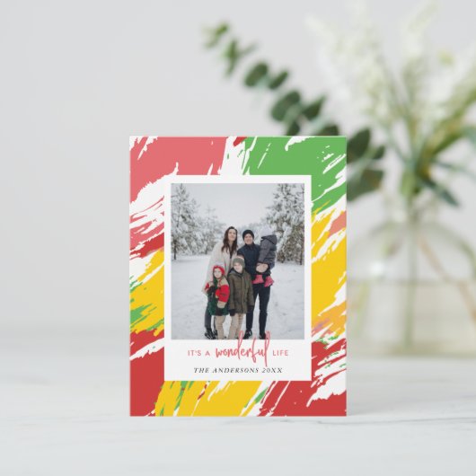 フェスティバルカラーのスプラッシュ写真クリスマス シーズンカード (スタンド正面)