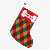 フェスティバルカラーアーガイルパターン&名前の付いたドッグボーン スモールクリスマスストッキング (正面 (吊り時))