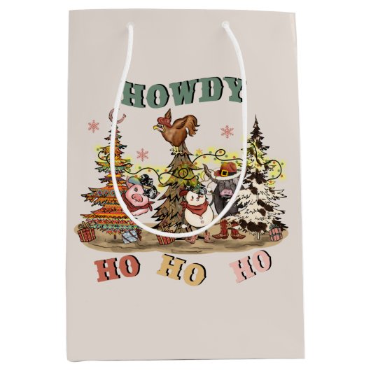 フェスティバルカントリーウェスタン動物のクリスマス ミディアムペーパーバッグ (正面)