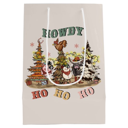 フェスティバルカントリーウェスタン動物のクリスマス ミディアムペーパーバッグ (裏面)
