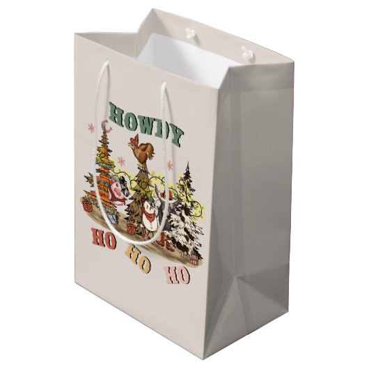 フェスティバルカントリーウェスタン動物のクリスマス ミディアムペーパーバッグ (裏面アングル)