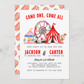 フェスティバルカーニバルサーカスショーキッドジョイント誕生日 招待状 (正面/裏面)