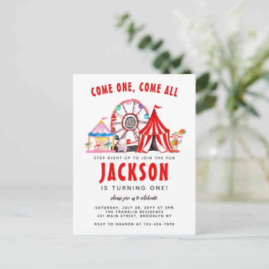 フェスティバルカーニバルサーカスショーパーティーキッド誕生日 ポストカード (スタンド正面)