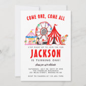 フェスティバルカーニバルサーカスショーパーティーキッド誕生日 招待状 (正面)