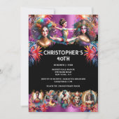 フェスティバルカーニバルショーパーティー花火パープルおもしろい 招待状 (正面)