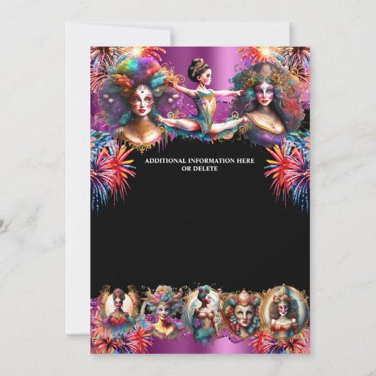 フェスティバルカーニバルショーパーティー花火パープルおもしろい 招待状 (裏面)