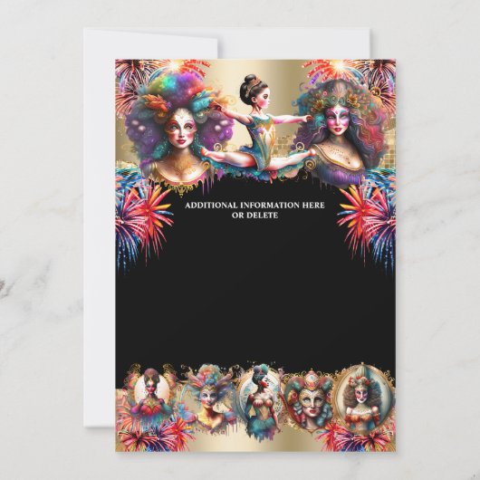 フェスティバルカーニバルパーティーテーマ花火 招待状 (裏面)