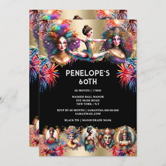 フェスティバルカーニバルパーティーテーマ花火 招待状 (正面/裏面)